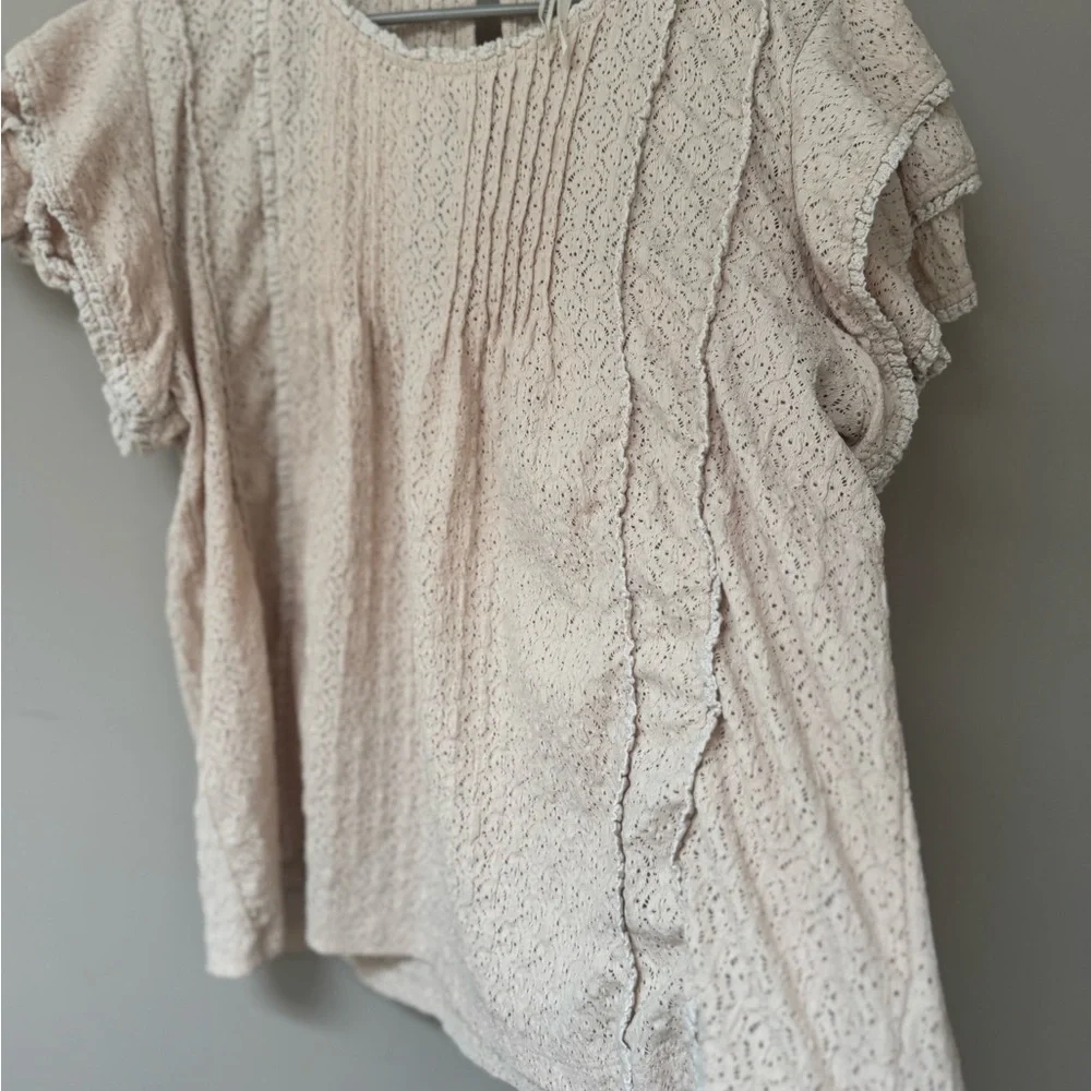 Anthropologie Ruffle Sleeved Cream Lace Blouse - Picture 13 of 13